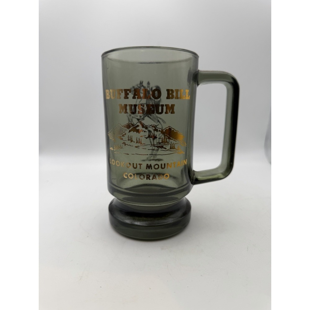 Vintage Buffalo Bill Museum Lookout Mountain Colorado Smokey Glass Beer Mug
